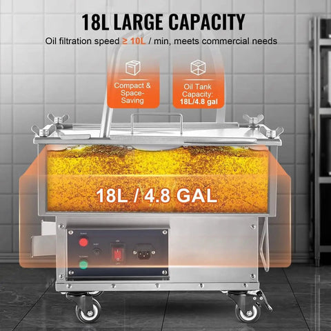 Wlikoci Commercial Mobile Fryer Filter Machine With 18 Litre Oil Tank And 10 Liter Per Minute Fast Filtration Speed For Deep Frying Grease Cleaning Portable heavy duty unit with 18L capacity.