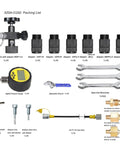 Portable Digital Hydraulic Accumulator Nitrogen Charging Kit With Pressure Gauge, Inflation Valves And Tubing All In One On Site Nitrogen Test Tool For Wide Compatibility Across Different Accumulator Models, showing components and tools included in packaging.