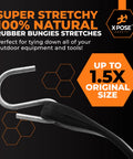 Beefy Heavy Duty Rubber Bungee Cords With Hooks 10 Pack 15 Inches Long 23 Inches Max Stretch Black Tie Down Straps label.