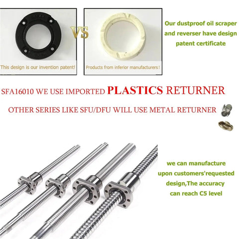 SFA1610 Ball Screw End Machined With Ball Nut Pro Grade 16mm Diameter 250mm To 2000mm Anysize Roller Screw End Machining With Single Ball Nut Optional Lengths 250mm 300mm 350mm 360mm 400mm 450mm 500mm 550mm 600mm, ball screw shafts with nuts and plastic returners