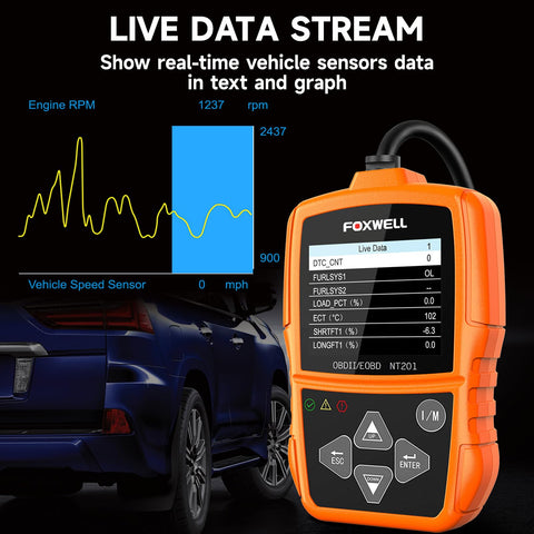 NT201 OBD2 Scanner Code Reader For Cars And Trucks Plug And Play Diagnostic Tool with live data display graph