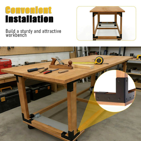 Beefy 8 Pack Workbench Corner Brackets Kit For DIY Tables And Shelves, 2x4 Steel L Brackets on woodworking bench