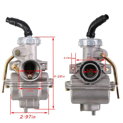 Front and side view of Carburetor Upgrade For Baja 50cc To 125cc ATVs And Dirt Bikes Compatible With Taotao SunL Roketa Coolster