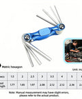 8-In-1 Folding Hex Key Set With Carabiner, CR-V Steel Metric Allen Wrenches 1.5-6mm displayed with size chart