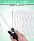 PTFE 3D Printer Tubing Kit With Cutter And Connectors, 16.5 Ft (5 M), 3 Mm ID By 4 Mm OD, translucent tube being cut