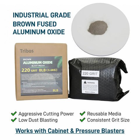 Brown Fused Alumina Blasting Media For Metal Glass And Ceramic Surfaces 80 100 120 220 Grit For Sand Blasters Siphon And Pressure Feed Setups Ideal For Rust Removal And Paint Stripping Prep packaging and product sample.
