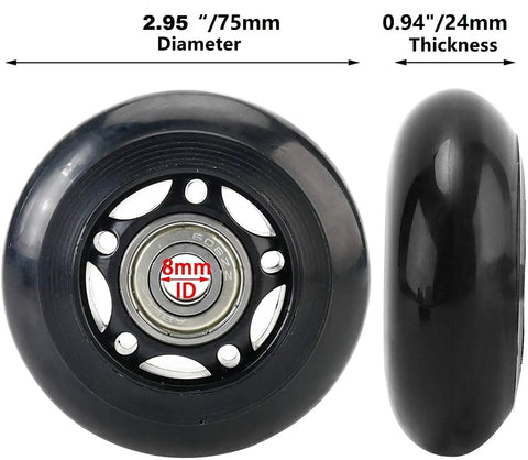 Replacement 75mm Luggage Wheel 24mm Wide Inline Roller Wheel With 8mm Bearing Includes 35mm And 40mm Axles Wrench Set