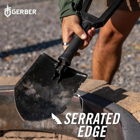 Military Style Tactical Folding Spade E Tool for Camping and Emergency Car Use, Heavy Duty All Purpose Shovel With Serrated Edge