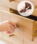 3 Pack Plastic Drawer Slides And Guides Replacement Tracks For Center Mount Bottom Mount Dressers Heavy Duty Glide Hardware No Hassle Vintage Hutch Repair Kit, showing a hand opening a drawer with a dark brown plastic track guide.