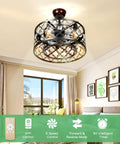 Farmhouse Ceiling Fan With Lights 20 Inch Caged Design Reversible Motor Remote Control Flush Mount in living room