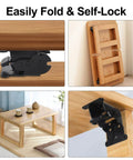 Self Locking Folding Table Hinges 90 Degree Brackets 4 Pack Heavy Duty Black Steel With Nickel Plated Finish installed on a table