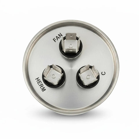 Upgraded Round HVAC Capacitor Replacement For Carrier Bryant Payne Systems Easy Install Durable High Performance Capacitor For Residential Furnaces And Air Conditioning Units Fits Most Standard HVAC Setups, round metal capacitor with three terminals