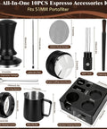 Grab This Legit 10 Piece Espresso Accessories Kit To Level Up Your Morning Routine Featuring A Sleek 51mm Tamping Station And Solid Milk Frothing Pitcher For Serious Coffee Crews Everywhere - 10 piece coffee tool set with tamper, distributor, and pitcher.