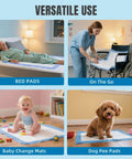 Heavy Duty 40 Count Bed Pads With Secure Adhesive Tabs, 30X36 Disposable Underpads shown for use with adults, babies, and pets.