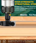 Pro Grade CNC Spoilboard Surfacing Router Bit With Four Wings Half Inch Shank One And A Half Inch Cutting Diameter Slab Flattening Bit For CNC Routers Anti Kickback And Heat Resistant Coating mounted in wood router