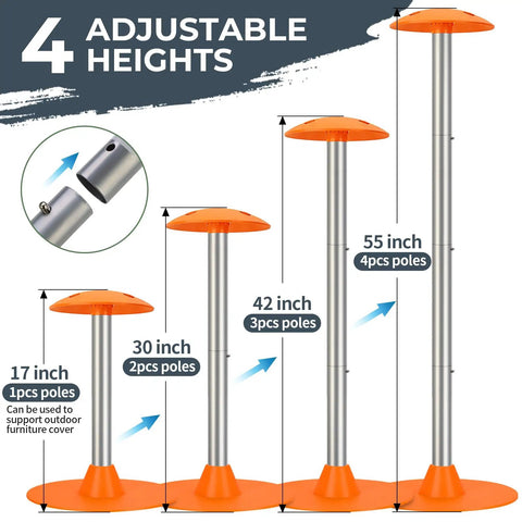 Boat Cover Support Poles With Anti-UV Ropes And 9-Inch ABS Base, Windproof Adjustable Pole System for V-Hull Pontoon and Jon Boats