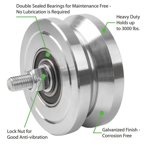 4 Inch V-Groove Gate Wheel Made Of Solid Steel With Dual Sealed Bearings, Heavy Duty Industrial Sliding Wheel For Inverted V Track Gates Up To 3000 Lbs, Screw Included No Brackets Required Maintenance Free