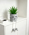 Small Artificial Plant In Cement Pot With Hanging Leg For Home Office Decor Realistic Faux Succulents On White Shelf
