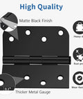 3 Pack Matte Black Door Hinges 4 Inch With Heavy Duty Iron Frame Including Installation Screws For Exterior Entry Doors, close-up view showing rust-proof details.