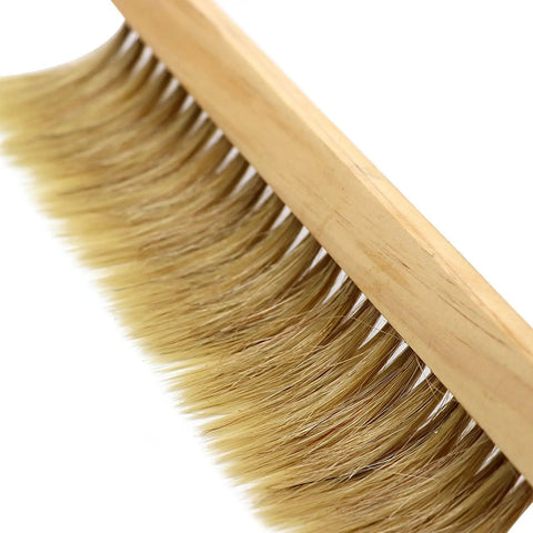 Close-up of Two Pack Beekeeping Bee Brushes with long wooden handle and natural horsehair bristles for hive cleaning