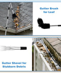 13 Foot Reach Gutter Cleaning Tool With No Ladder Needed Adjustable Pole 180 Degree Pivot Head Replaceable Brush And Shovel