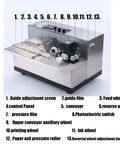 Gtannd Automatic Ink Wheel Marking Machine, Stainless Steel Batch Code Printer showing control panel and conveyor layout.