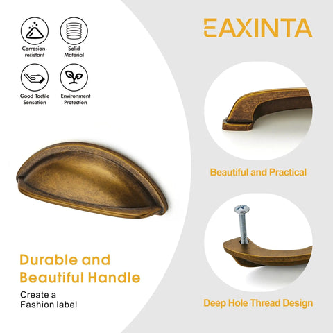 10 Pack 3 Inch Drawer Pulls In Vintage Antique Brass Finish For Cabinets And Drawers Kitchen Cup Pulls And Knobs With 3 Inch Hole Center Vintage Style Hardware For Cabinets And Dressers Wide Compatibility Rustic Kitchen Drawer Pulls Easy Install