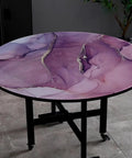 Rotating Marble Lazy Susan Serving Tray For Dining Tables And Coffee Tables, 24 To 40 Inch, Purple Tempered Glass Top