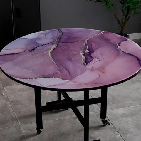 Rotating Marble Lazy Susan Serving Tray For Dining Tables And Coffee Tables, 24 To 40 Inch, Purple Tempered Glass Top