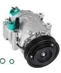 Heavy Duty Air Conditioning Compressor Assembly With Clutch For Hyundai Azera Sonata Kia Sorento Santa Fe close-up view showing VS18 pulley and fittings.
