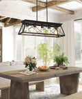 Five Light Farmhouse Pendant Ceiling Fixture For Dining Room Over Table And Kitchen Island Modern Black Chandelier With Warm Soft Glow