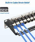 1U 24 Port Cat6A Patch Panel With Inline Keystone, Cable Management Bar, STP Shielding, rackmount or wall mount for PoE networks