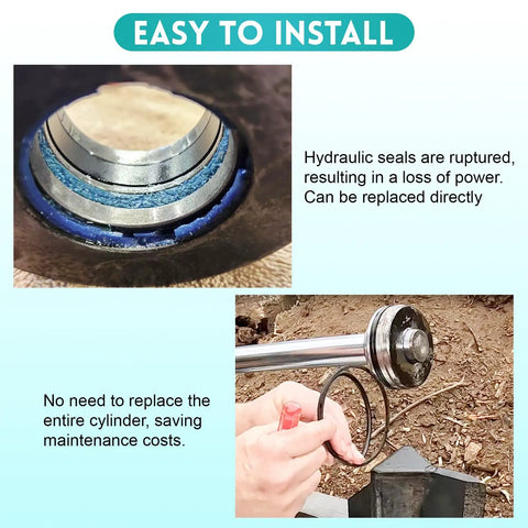Heavy Duty Universal Hydraulic Log Splitter Cylinder Seal Kit For 4.0 Bore And 1.75 Rod Fits 22 Ton Log Splitters Rebuild Seals To Stop Leaks And Keep Your Splitter Running Smooth With Wear Resistant Seals And Built To Last, showing damaged cylinder seals.