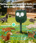 Solar Owl Motion Sensor Deterrent With Ultrasonic Sound And LED Flash Alerts For Outdoor Use Protect Your Garden Yard Patio And Perimeter From Pests Easy Setup Motion Activated Safe For Pets, green owl stake in lawn