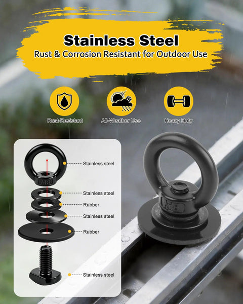 T Track Mount Tie Down Anchor For Roof Rack And Truck Bed, Heavy Duty M8 Stainless Steel Ring Eye Bolt, assembly details