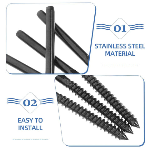 Pro Grade Stainless Steel Wire Rope Terminal Kit With Threaded Cable End Fittings For Sleek Stair And Balcony Railing Clean Look No Sweat Install Four Piece Set showing black stainless steel threaded fittings.