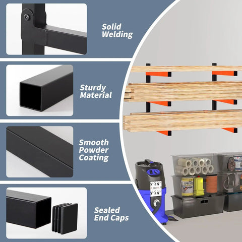 Three Layer Wall Mounted Storage Rack For Long Items Like Lumber And Pipes Heavy Duty Garage Shed Shelving Black Two Pack