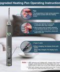 Upgraded Heating Pen instructions showing operating tips, charging info, and temperature settings for easy repair. Knock Out Those Stubborn Scratches On Laminate Or Vinyl Wood Floors With This Hassle Free Repair Kit Including A Heat Pen Eleven Wax Sticks And Dual Tip Markers For A Smooth Furniture Touch Up.