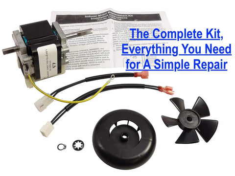 Inducer Draft Motor Replacement Part For HVAC Furnace with components including motor, wires, and fan blade, plug and play 115V.
