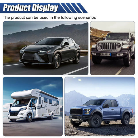 Automotive parts image: collage of four vehicles—a sedan, Jeep, motorhome, and pickup—on highway roads.