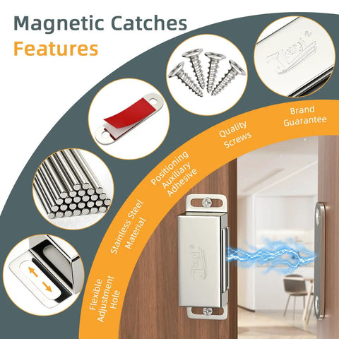 Heavy Duty Cabinet Magnets 12 Pack Magnetic Door Catch Stainless Steel for Kitchen Cabinets and Cupboards with Strong Closures