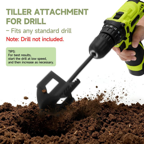 4 In 1 Garden Tool Attachments Cultivator Tiller Digger And Loosener Auger For Three Eighths Inch Hex Drive Drills in soil
