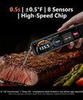 Digital Kitchen Thermometer For Cooking With No Fuss 0.5 Second Instant Read measuring steak temperature on grill