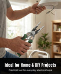 Person using 8 In 1 Wire Stripper And Do It All Multi Tool Pliers With Built In Voltage Tester Cutter And Crimp Tool for electrical work