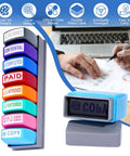 Slick 8 Piece Multicolor Office Stamp Set Featuring No Sweat Self Inking Rubber Design For Quick Document Marking Like Paid Approved And Confidential With Dope Storage Case showing vibrant stamps in various colors and a sturdy storage base.
