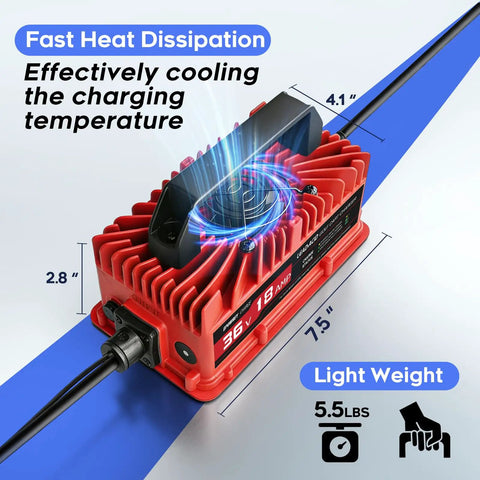 18 Amp 36 Volt Golf Cart Battery Charger For EZGO TXT D Style Plug Fast Charge Waterproof IP67 Dustproof Lead Acid Charger