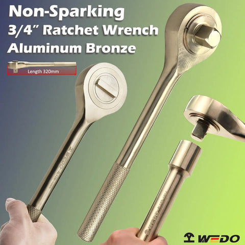 Non Sparking Three Quarters Inch Socket Set, 14-Piece Aluminum Bronze Hazardous Area Tools ratchet wrench close-up