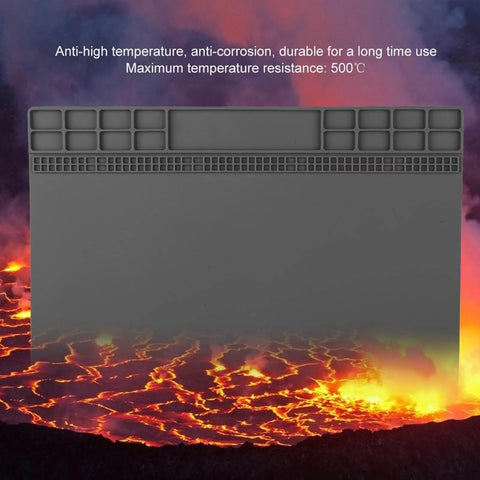 Top Shelf Anti Static Soldering Mat With ESD Safe Silicone Surface, flat grey heat resistant pad suitable for PC and phone tech work.