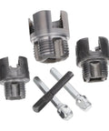Ciieeo 3 Piece Pipe Threader Kit For Pvc Plumbing includes three metal die heads for pipe threading and cutting.