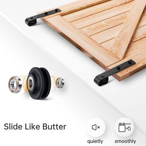 Five Foot Heavy Duty Sliding Barn Door Hardware Track Kit With J Pulley Ball Bearing Rollers for ultra smooth quiet sliding